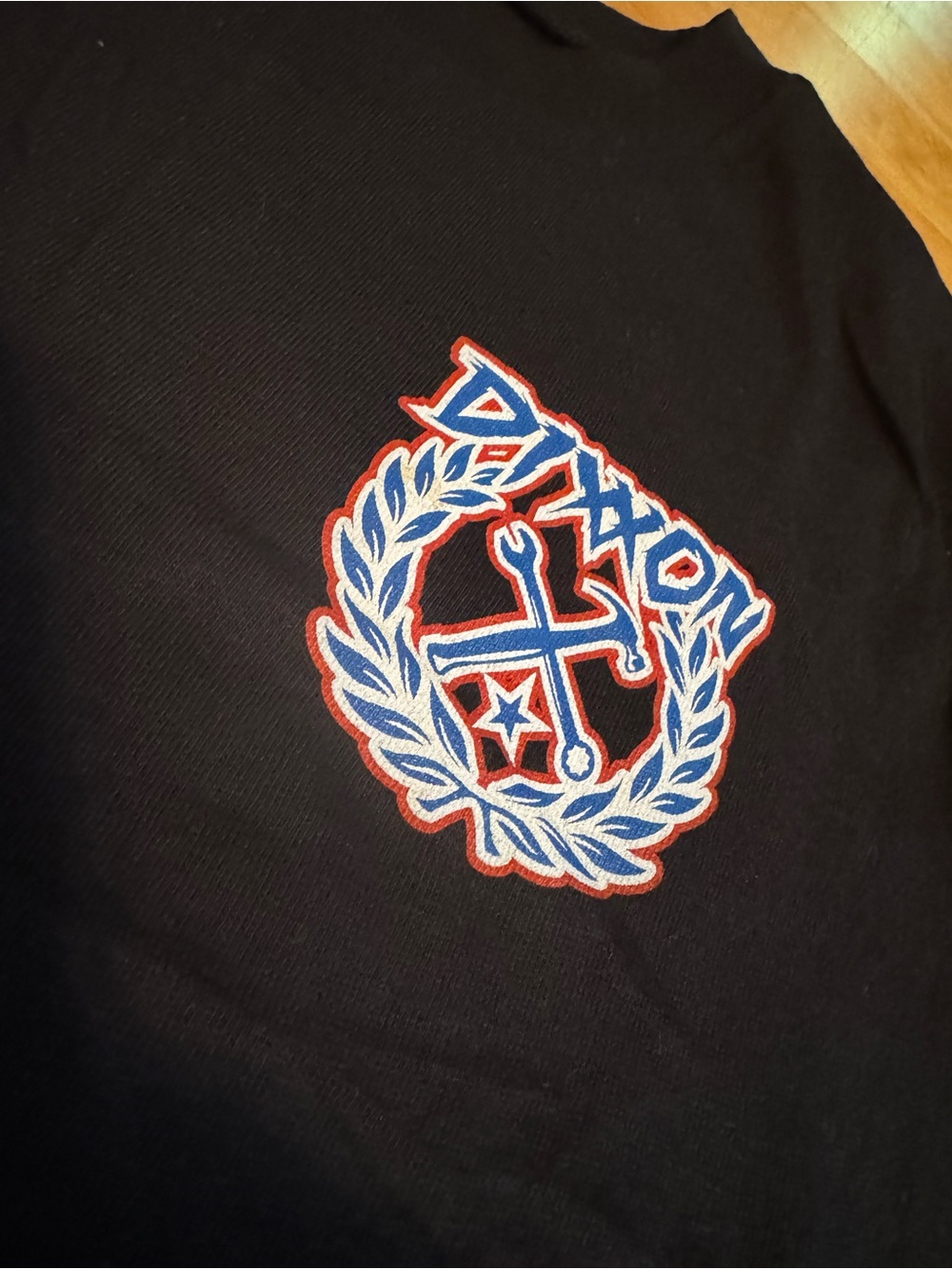 DIXXON flannel Black Crop Top with Red & Blue Embroidered Crest